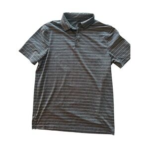 Champion C9 Mens Polo Shirt Medium Gray Teal Striped Short Sleeve Golf Athletic
